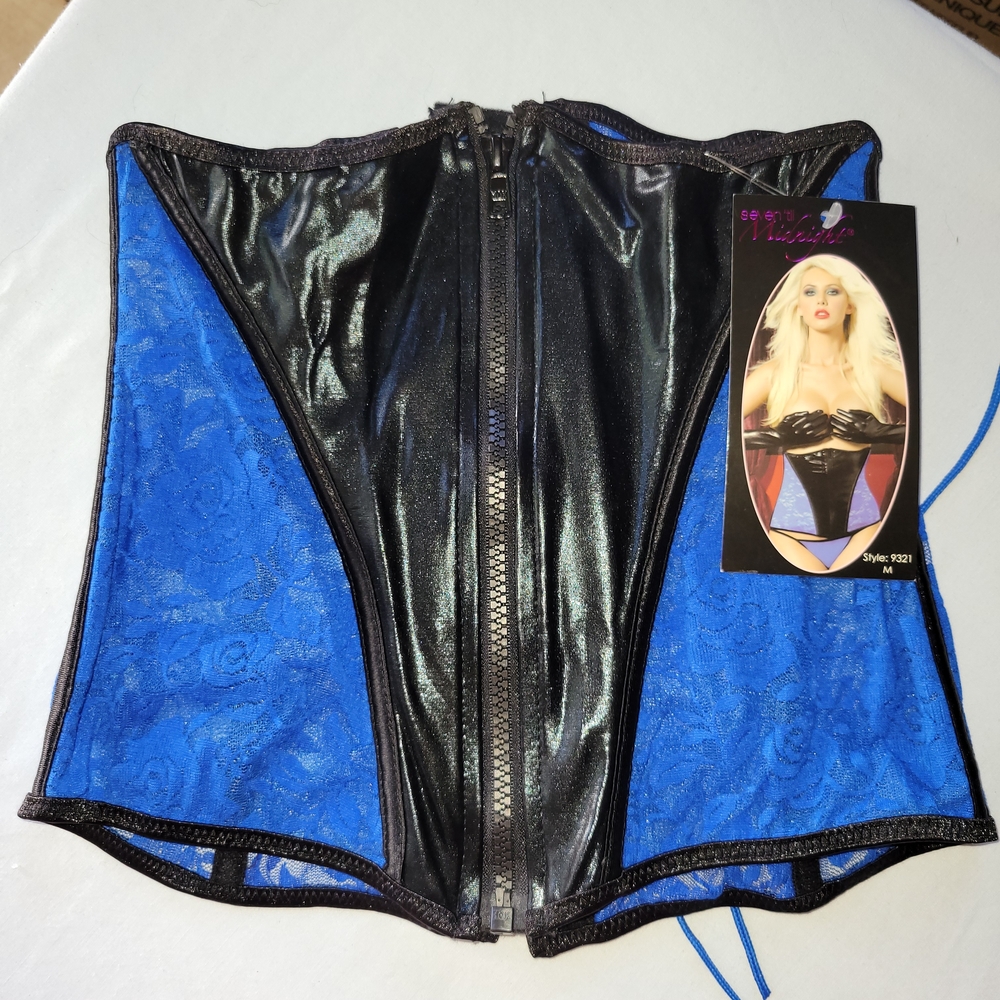 Seven 'til Midnight Blue and Black Corset With Front Zipper and a lace Up back